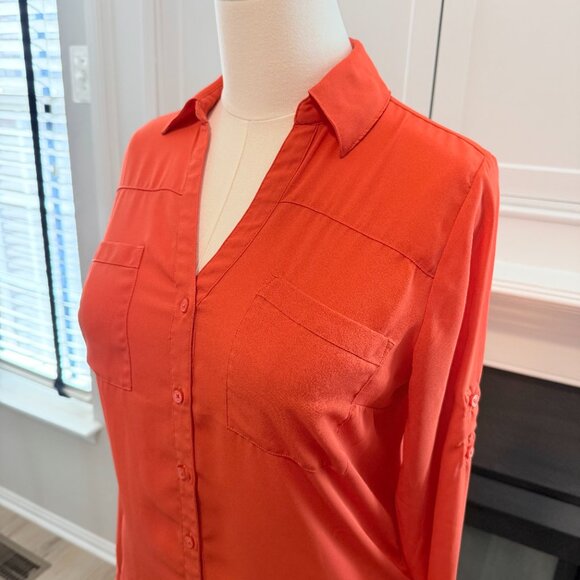 Express Portofino Button-Down Blouse β Bright Orange, Size Medium π§‘β¨ - Picture 2 of 13